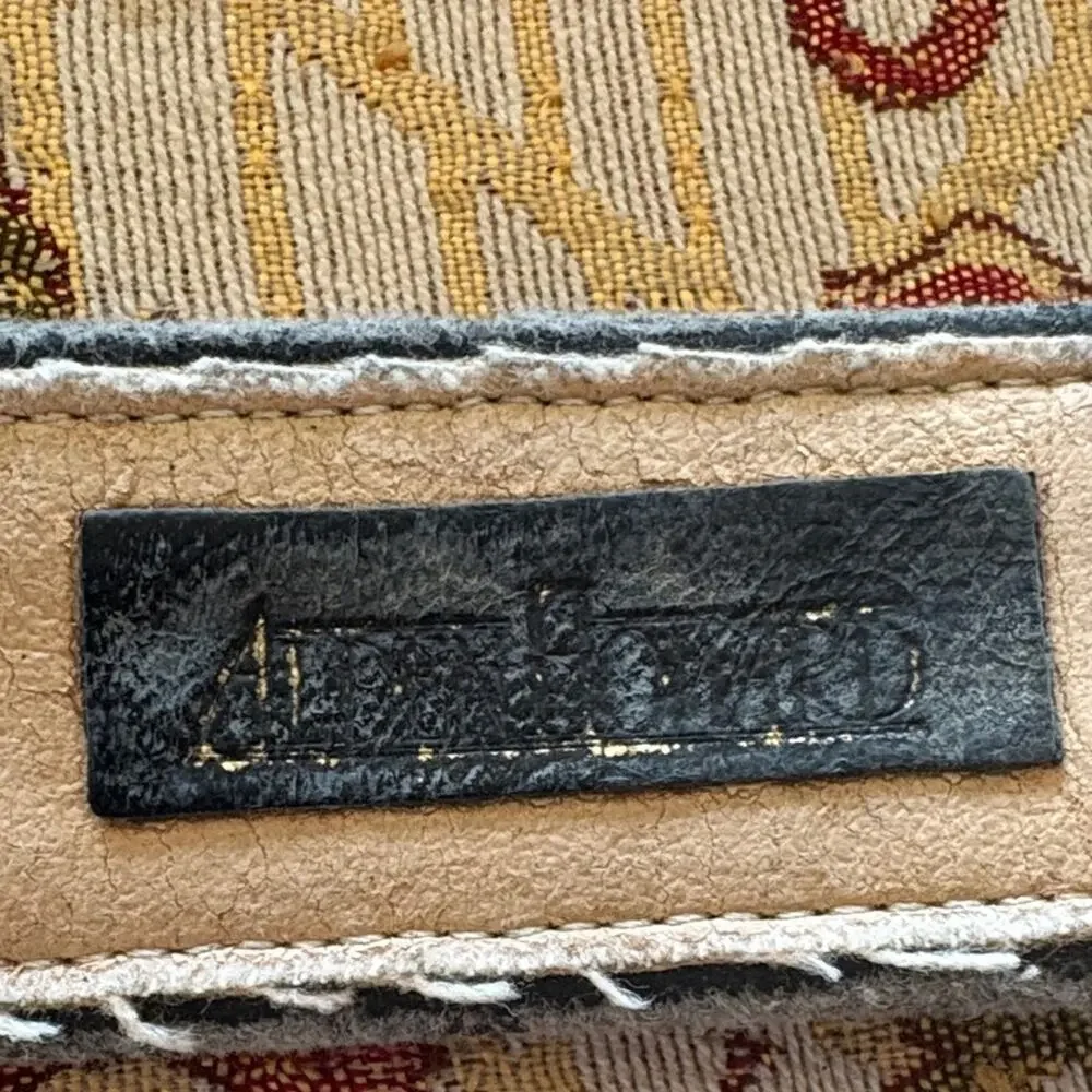 Alden Howard vintage black distressed fabric belt gray trim and buckle